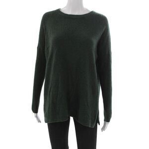 Cashmere Women Pullover Sweater Green Round Neck Long Sleeve Size L